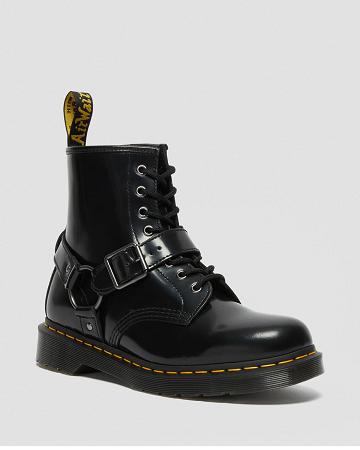 Women's Dr Martens 1460 Harness Leather Lace Up Boots Black | AU 165RVD